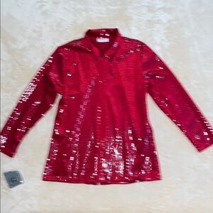 Red Sequin Long Sleeve Top